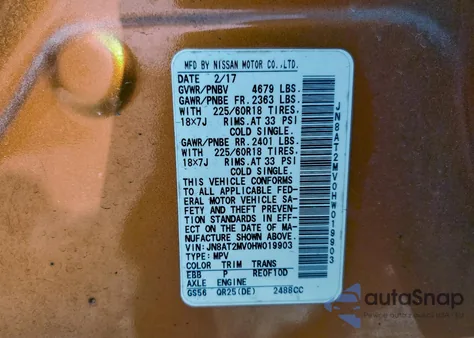 2017 Nissan Rogue S z USA, uszkodzony, nr VIN JN8AT2MV0HW019903